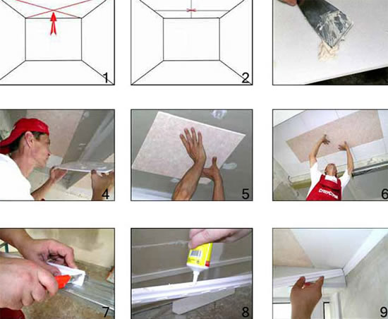 как положить плитку на потолок технология