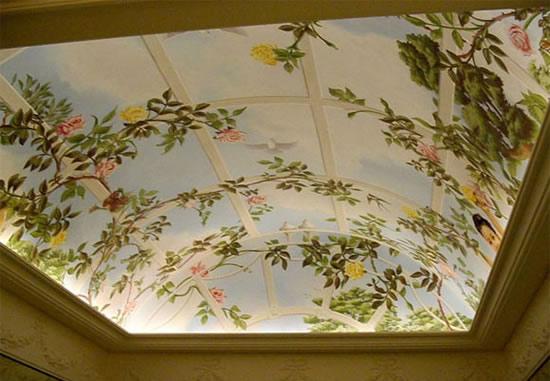 натяжные потолки из ткани фото
