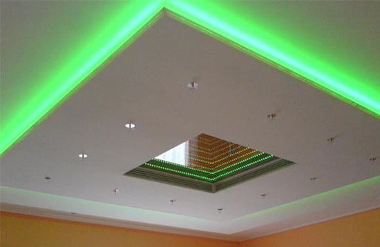 варианты подсветки натяжного потолка