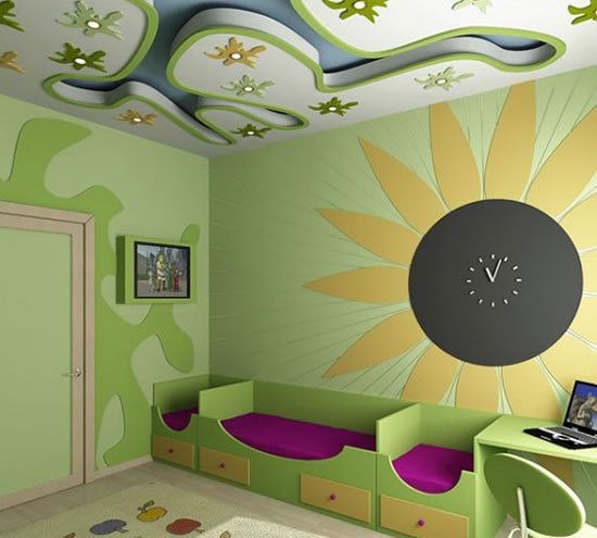 потолки из гипсокартона в детской виды